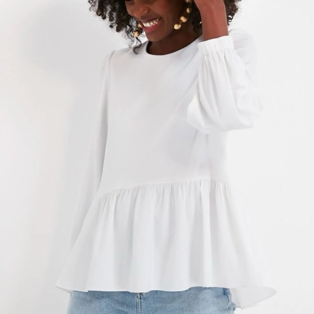 Tuckernuck White Peplum Long-Sleeve Blouse
